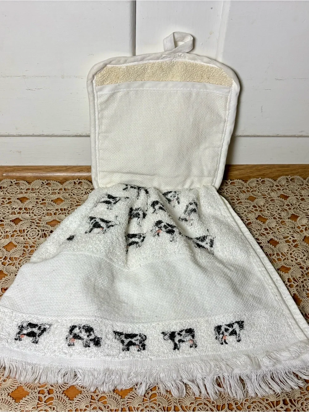 Vintage 80s/90s Cow Print Cotton Hand Kitchen Towels Set of Three